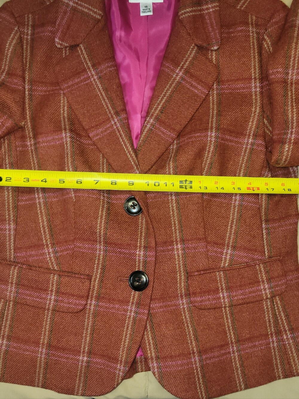 Vintage Talbots Wool Blazer Jacket Womens 12 Pink Plaid Windowpane Lined Career - Picture 4 of 7